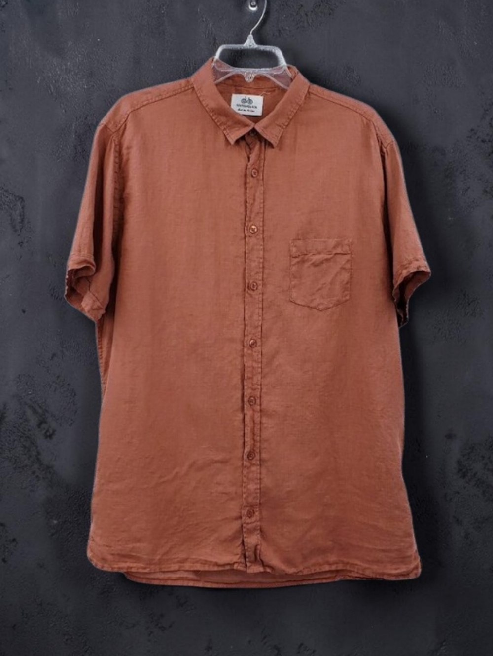 Harris Wilson Linen Button Down Shirt Men's XL Burnt Sienna Short Sleeves Summer